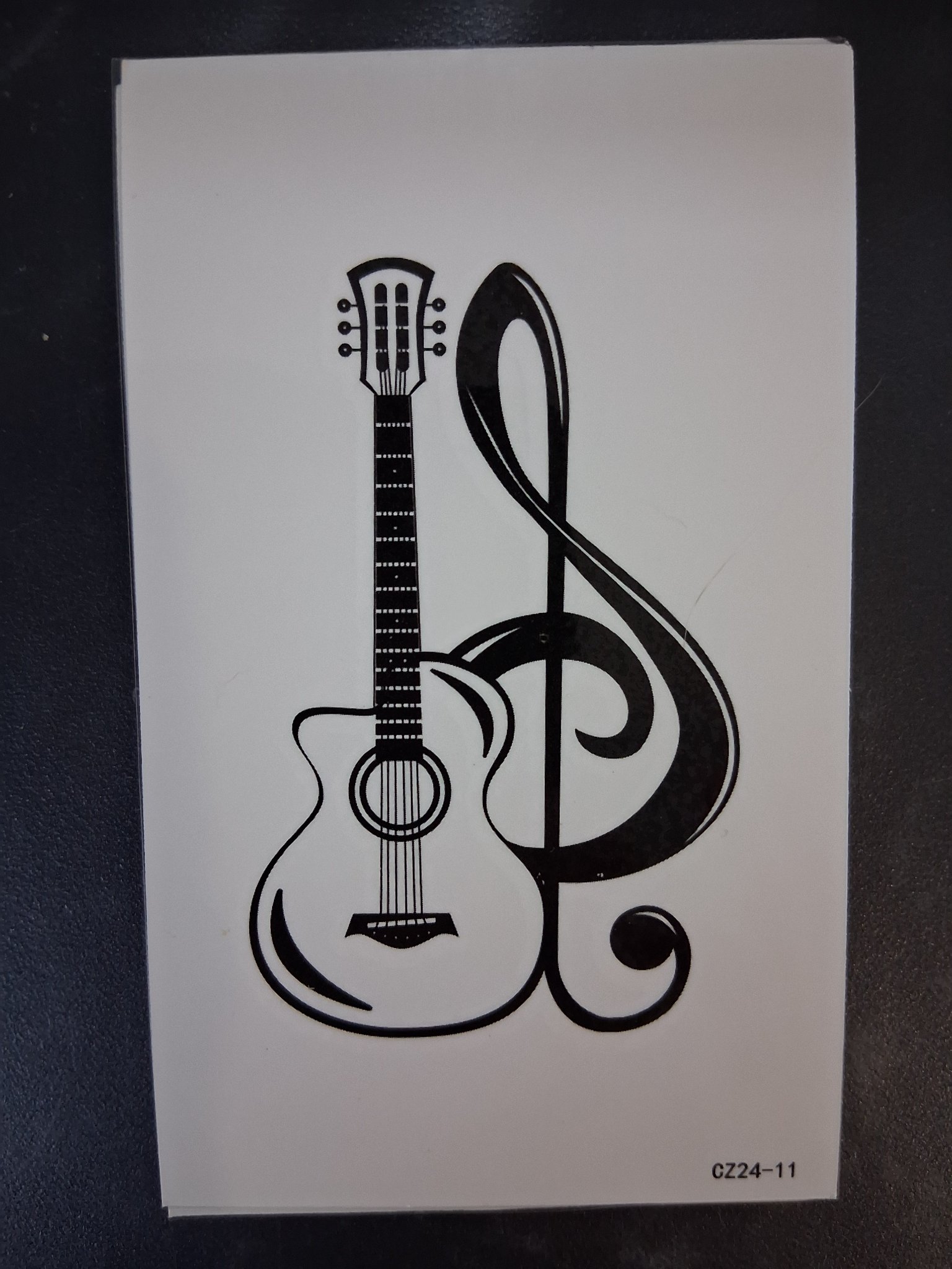 Temporary Tattoo — 39E Acoustic Guitar & Treble Clef (CZ24-11)